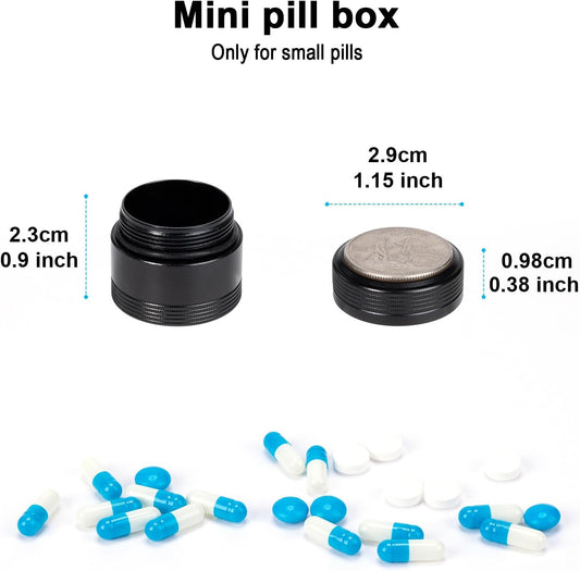 Metal Pill Box Pocket Purse Size - Waterproof Daily Pill Container, Single Aluminum Pill Case Portable Compact Round Medicine Organizer Pill Holder for Medication, Fish Oils Vitamins