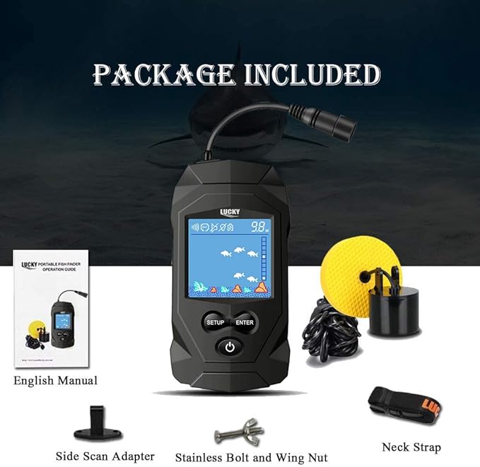 LUCKY Portable Fish Finders Wired Transducer Kayak Fish Finder Kit Portable Depth Finder LCD Display for Kayak Boat Ice Fishing