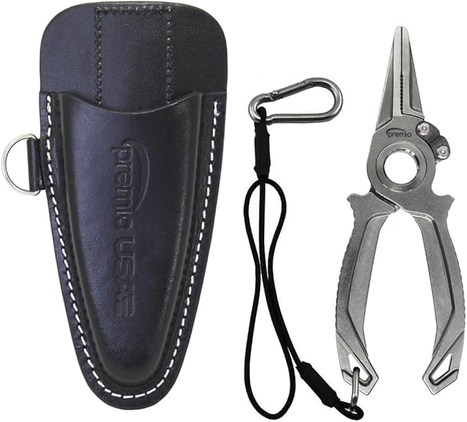 danco Premio Titanium Fishing Pliers, with Lanyard & Leather Sheath, Saltwater-Resistant Pliers for Offshore and Inshore Anglers, Multiple Sizes and Colors Available
