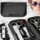 brand quality 8 piece manicure pedicure grooming kit set for professional nail care with synthetic leather case black silver spots