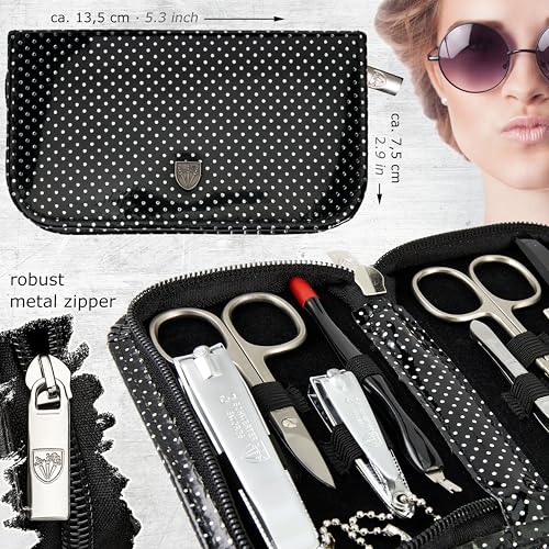 brand quality 8 piece manicure pedicure grooming kit set for professional nail care with synthetic leather case black silver spots