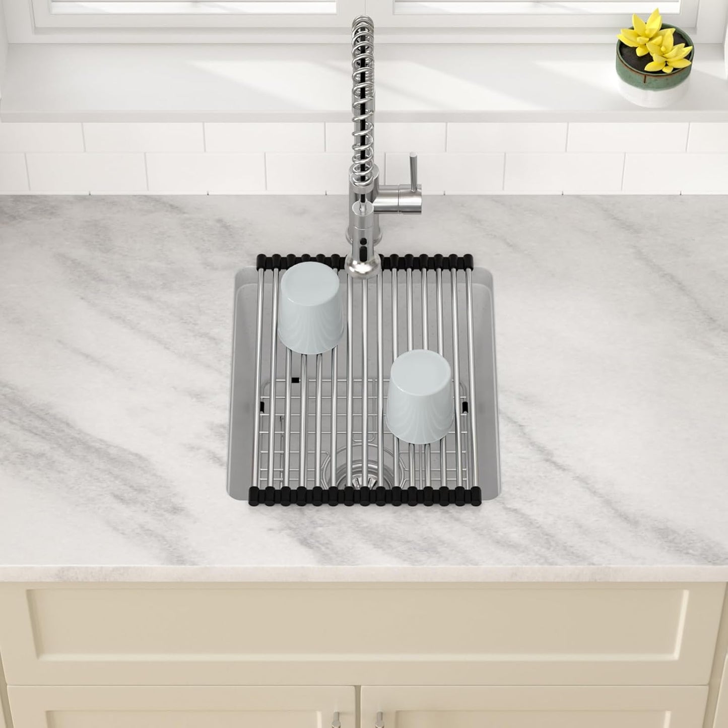 Dcolara 15 Inch White Undermount Wet Bar Sink Single Bowl Kitchen Sink Modern prep sink Granite Composite,DC-GUW001