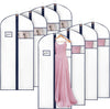 Syeeiex 60'' Garment Bags for Hanging Clothes, Set of 8 Dress Bags for Gowns, Dress Garment Bags for Gowns,Evening Dresses,Fur Coat,Long Dress(White & Dark Blue)