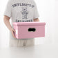 PRANDOM Collapsible Storage Box with Lid [1-Pack] Leather Fabric Foldable Storage Bin Organizer Container Basket Cube with Cover for Home Bedroom Closet Office Nursery Pink (13.6x9.6x6.9)