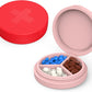 2 Pack Small Pill Box,3 Compartment Round Silicone Travel Pill Box for Purse Pocket, Waterproof Portable Compact Medicine Holder for Vitamin, Cod Liver Oil, Supplement (Red+Pink)