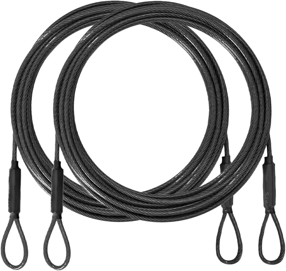 3.3mm (1/8 Inch) Outdoor Travel Security Cable-3/4/6/10/15/20/30ft Luggage Lock Safety Wire Flexible Steel Wire Rope with Double Loop Safety for Luggage, Bike, Lock (Black*2, 3ft-(2Pack)