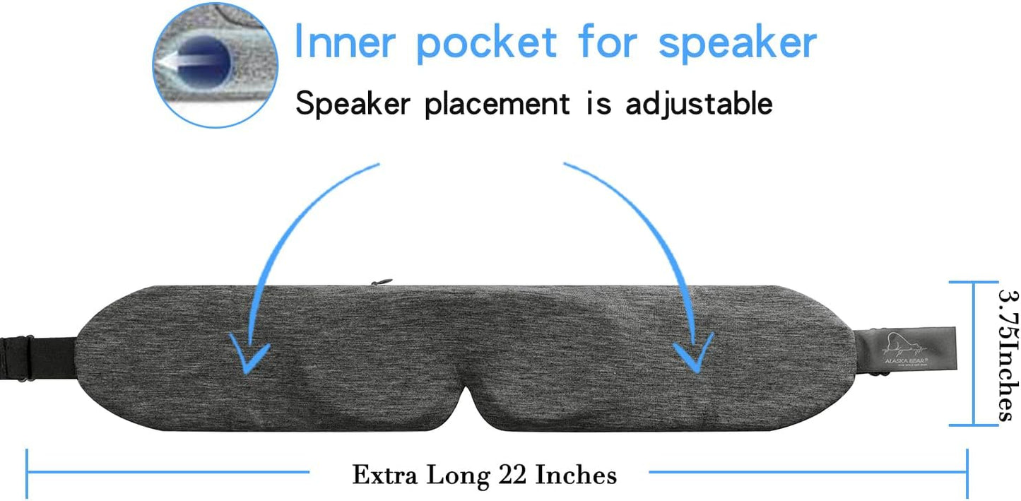 ALASKA BEAR Headphone Cotton Headband Bluetooth 5.2 HD Stereo Noise Reduction Eye Contour Built-in Cotton Sleep Mask with Thin Speakers Wireless Audio Sound Sports Headgear(Cool Gray)