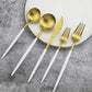 White Handle Matte Gold Silverware Set