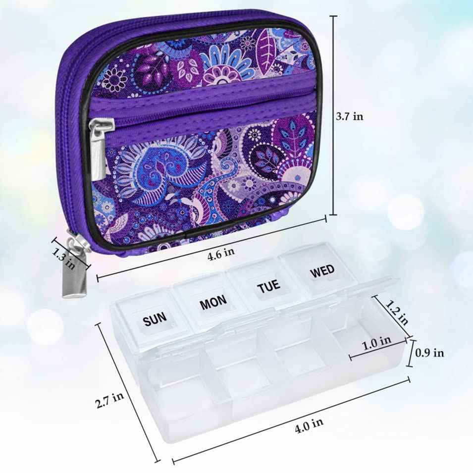 Weekly Travel Pill Organizer Pill Case for Purse with Removable 7 Day Pill Box (2 Count)