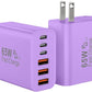 USB C Charger Block, 65W USBC Wall Charging Blocks 6-Port PD & QC Power Adapter Multiport Type C Fast Chargers Plug Cube Brick for iPhone 16/15/14/13/12/Pro Max,iPad Pro,Samsung Galaxy S25 Purple