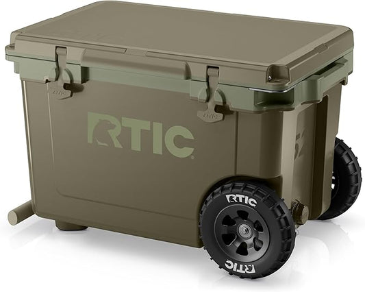 RTIC 52 Quart Ultra-Light Wheeled Hard Cooler Insulated Portable Ice Chest Box for Beach, Drink, Beverage, Camping, Picnic, Fishing, Boat, Barbecue, 30% Lighter Than Rotomolded Coolers