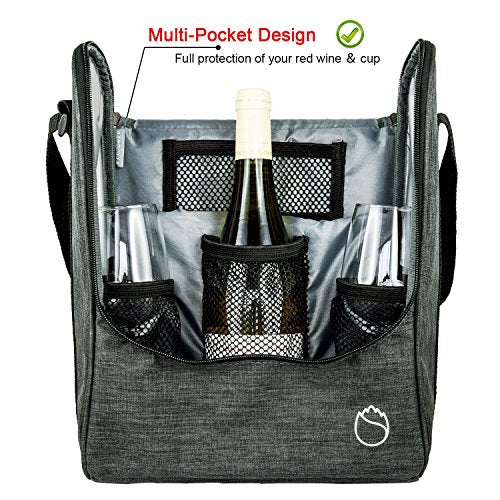 Insulated Wine 3 Bottle Carriers Tote Travel Cooler Gift Bag For Airplane Liquor With Padded Shoulder Strap (3 Count)