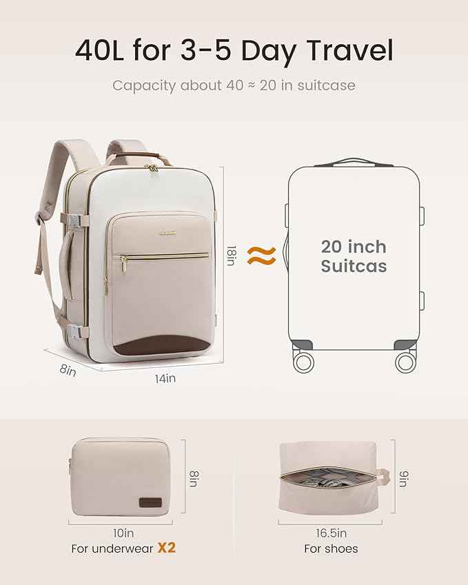 LOVEVOOK 40L Travel Backpack for Women & Men, Airline Approved Carry On Luggage with 3 Packing Cubes, TSA Overnight Bags, Waterproof Personal Item Bag, Weekender Essentials Backpacks fits 17" Laptop