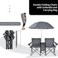 Goplus Double Camping Chair with Umbrella, Folding Loveseat Chairs w/Canopy Shade, Carrying Bag, Table, Cup Holder, Portable Beach Chairs Outdoor Picnic Patio (Grey)