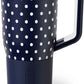 BrüMate Müv - 25oz 100% Leak Proof Insulated Coffee Mug with Handle & Lid - Stainless Steel Coffee Travel Mug - Double Walled Coffee Cup (Navy Polka Dots)