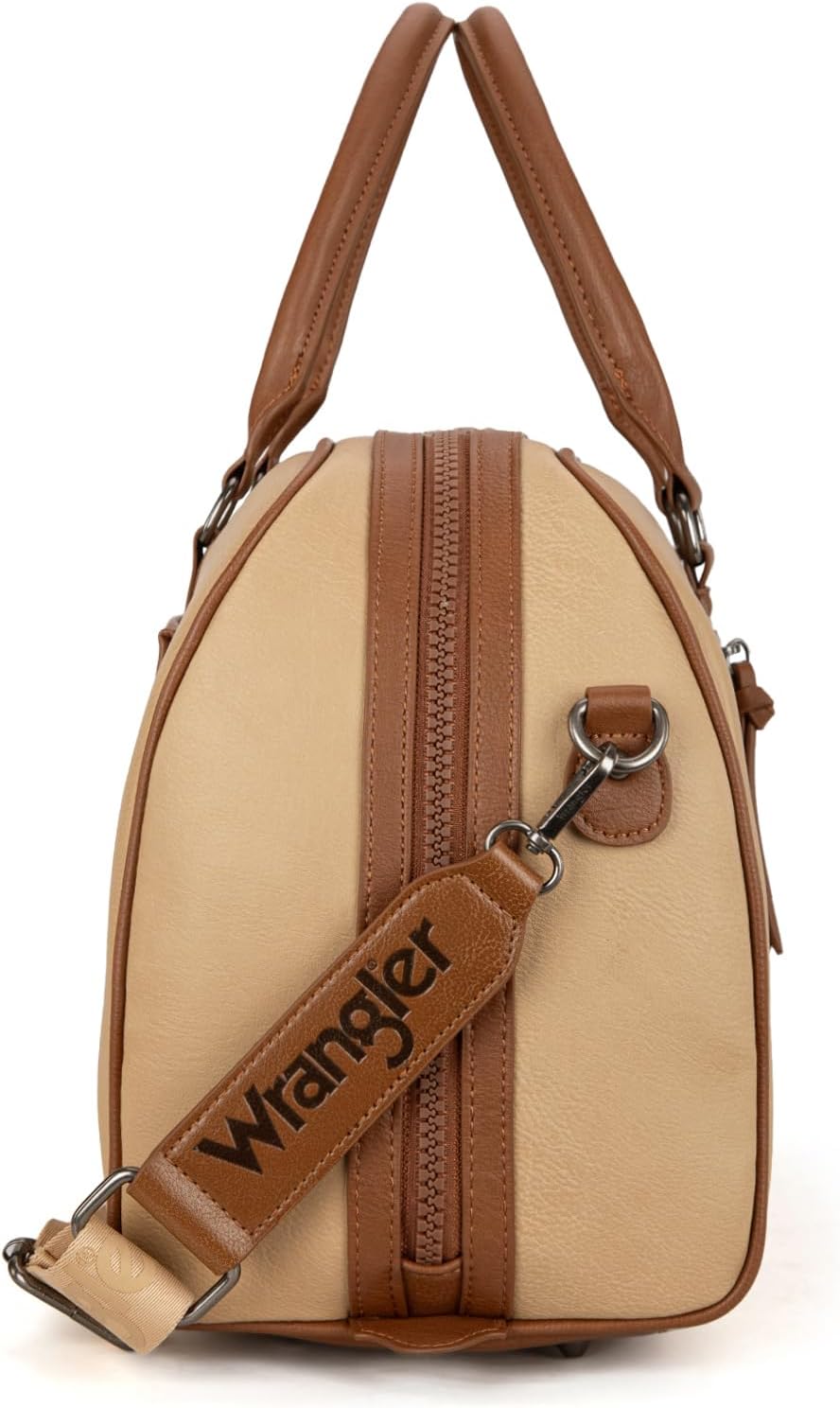 Wrangler Travel Duffel Bag Large Weekender Bag for Women Designer Carry on Overnight Bag for Trips Leather Luggage Bag Tan - Roamly