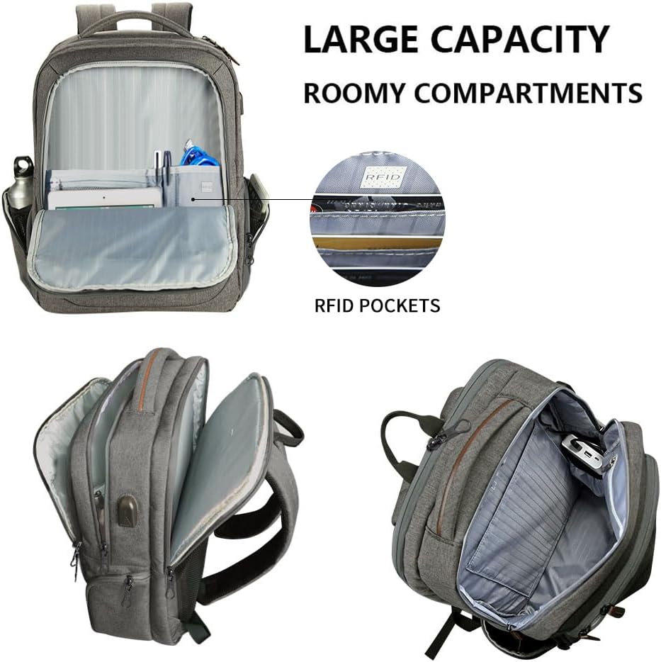 KROSER Laptop Backpack Large Computer Backpack Fits up to 17.3 Inch Laptop with USB Charging Port Water-Repellent Casual Daypack for Travel/Business/College/Women/Men-Grey - Roamly