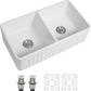 Dcolora Double Bowl Farmhouse Kitchen Sink Reversible Front Apron White Fireclay Ceramic Sinks Undermount Barn Sink 33"W×18"D×10"H,DC-A8871
