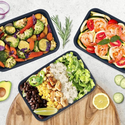Prep - 20-Piece 1-Compartment Reusable Meal Prep Containers with Lids, PFAS & BPA Free Materials, Durable, Microwave, Freezer, & Dishwasher Safe To Go Food Storage (Navy Blue) (20 Count)