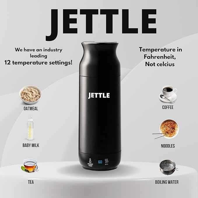 Jettle Electric Kettle - Travel Portable Heater for Coffee Tea Milk Soup - Stainless Steel Travel Water Boiler tea pot with Temperature Control - LED - Automatic Power Off - 450ml - Kitchen Appliance