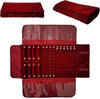 Velvet Travel Jewelry Case Roll Bag Organizer for Necklace Bracelet Earrings Ring (Black) (Burgundy)