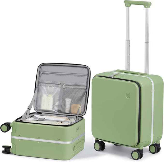 mixi 17x14x9 Carry On Luggage Underseat PC Hard Shell Suitcase Top Opening Aluminum Frame Travel Suitcases with Wheels, Avocado Green