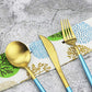 20-Piece 18/10 Stainless Steel Flatware Silverware, Luxury Dinnerware Set Travel Cutlery Tableware Include Knife Fork Spoon Service for 4, Dishwasher Safe (Blue Handle Matte Gold) (4 Count)