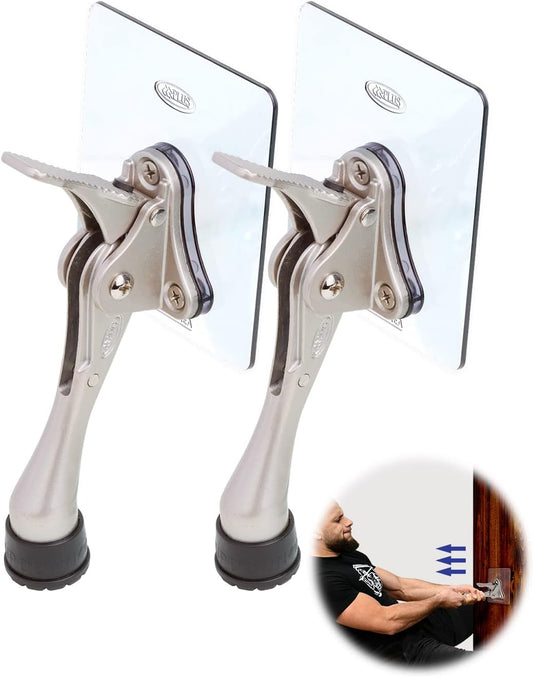 Door Stopper with Adhesive Bracket Stickers, No Drilling or Tools Needed, Available for All Doors, Door Holder, Heavy Door Stop, KickDown Door Stoppers by HASHI (Satin Nickel/Bracket 2pack)