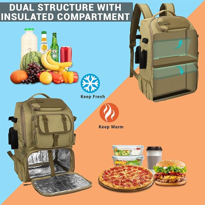 Fishing Backpack with Rod Holders,40L Large Water-resistant Fishing Tackle Bag with Cooler,Tackle Box Backpack