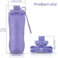 YCT Collapsible Silicone Travel Water Bottle 20oz (600ml), Reuseable Leakproof BPA Free Foldable Sports Bottle, with Carrying Strap, Blue + Pink
