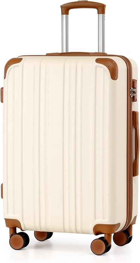 Coolife Luggage, Suitcase with Durable and Lightweight, Checked Luggage with ABS Hardshell, Dual Spinner Wheels, TSA Lock, and YKK Zipper (apricot white, M(24in))