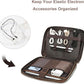 LANNSYNE Full Grain Leather Electronic Organizer Accessory Travel Tech Pouch, Cable Accessories Bag, Storage Carry Case for Charger, Phone, Power Bank, Cables