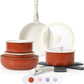 15Pcs Pots and Pans Set Non Stick, Cookware Sets with Detachable Handle, Nonstick RV Kitchen Cooking Tools Removable Handles, Oven Safe, Induction Fast, Stackable Induction Cookware, Tangerine