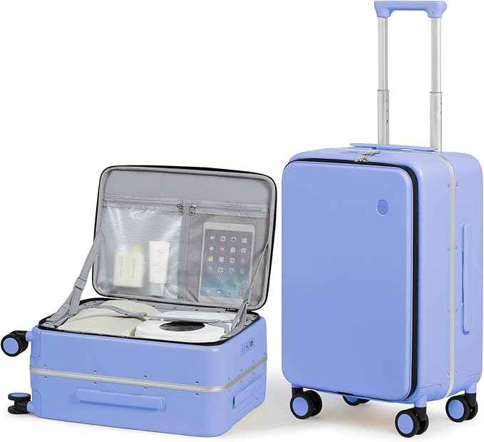 mixi 20 Inch Carry On Luggage 22x14x9 Airline Approved PC Hard Shell Suitcase Top Opening Aluminum Frame Travel Suitcases with Wheels, Lilac Purple