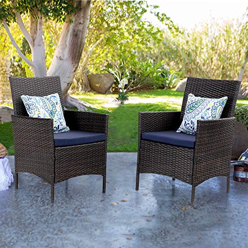 Wicker Patio Dining Chairs Set of 2 with Removable Cushions (2 Count)