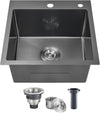 POPFLY 18×18 Inch Drop In Bar Prep Sink, 304 Stainless Steel Top mount Handmade Single Bowl Sink 9 Inche Deep Small Kitchen Sink with 2 Hole, Black