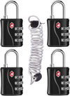 ZHEGE Luggage Lock for Train 4 Pack, 1 Cable (30 Inch), TSA Approved Travel Cable Lock for Backpack, Suitcase, School Gym Locker (4 Pack, Black)