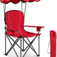 GYMAX Camping Chair, Folding Outdoor Lawn Chair with Canopy, Carry Bag & Cup Holder, Portable Heavy Duty Camp Chair for Outside Travel, Picnic, Beach Soccer Chairs (Red)
