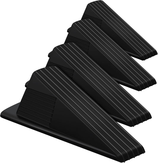 Frienda 4 Pcs Jumbo Door Stoppers Heavy Duty Door Stopper Tall up to 2inch Tall Wedge TPR Large Wedge Stackable Big Rubber Doorstop for Hotel Carpet Hardwood Concrete and Tile (Black)