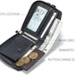 Men's brand buckle driver's license zipper genuine leather wallet, large capacity, multifunctional coin pocket (Bluish grey)