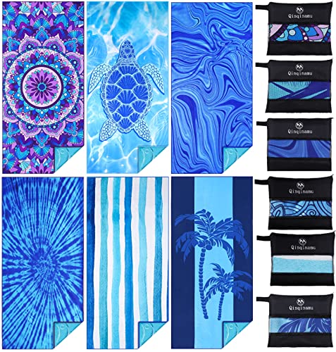 Microfiber Beach Towel with Bag Oversized 71x32 Sand Free 6 Pack (6 Count)