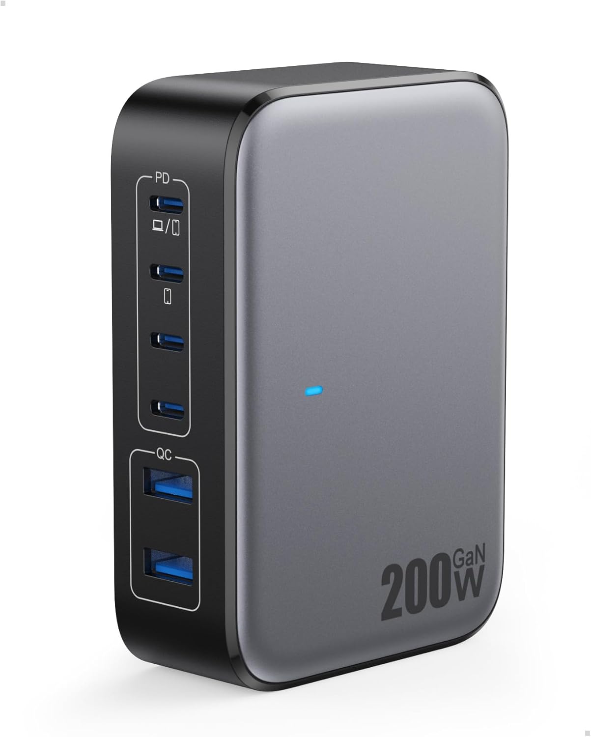 USB C Charger Block 200W with Wall Plug,6 Ports GaN IV Charging Station Hub,QC4.0+PD 65W USB C Laptop Charger Adapter Compatible with MacBook Air/Pro,DELL,iPhone 16/15/14,iPad,Steam Deck,Galaxy-Black - Roamly