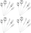 Gugrida 20-Piece 18/10 Stainless Steel Flatware Silverware, Luxury Dinnerware Set Travel Cutlery Tableware Include Knife Fork Spoon Service for 4, Dishwasher Safe (White Handle Matte Silver)
