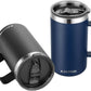 KXIAOCHEN 20oz Insulated Coffee Mug with Lid, Stainless Steel Coffee Cup, Double Wall Vacuum Coffee Tumbler with Handle, Premium Thermal Travel Coffee Mug (Navy Blue Black 2Pack)