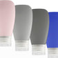 Travel Bottles for Toiletries, TSA Approved 3oz Leak Proof Silicone Refillable Squeeze Travel Size Containers BPA Free for Cleansers, Lotions, Shampoo 4pk color (P,G,Blk,Blue)