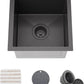 TORVA 14 x 14 Inch Gloss Black Undermount Kitchen Sink, PVD Coated Gunmetal Sink，16 Gauge T-304 Stainless Steel Single Bowl Wet Bar or Prep Sink with Zero-Radius Corners, Dark Grey