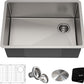 Kraus KHU110-27 Standart PRO 27-inch 16 Gauge Undermount Single Bowl Set (5 Item Bundle: Sink, Bottom Grid, Assembly, Drain Cap, Kitchen Towel), 27 Inch, Stainless Steel