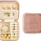 TAIMY Travel Jewelry Case,Small Plush Velvet Travel Jewelry organizer,Portable Mini Travel Jewelry Boxes for Rings Earrings Necklaces Bracelets(Blush Peach,with Mirror)