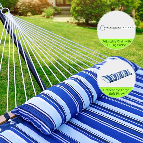 Double Hammock with Stand 500lbs Heavy Duty Outdoor Two Person Blue