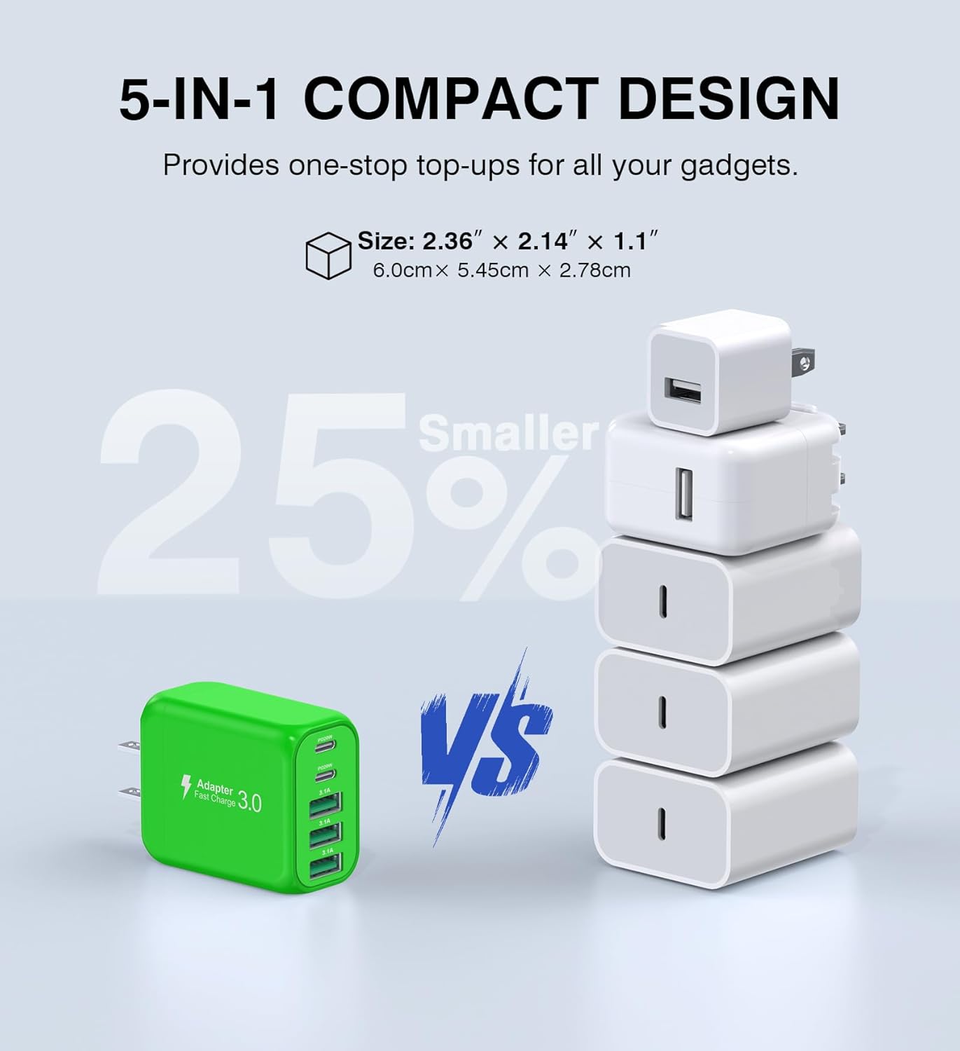 50W USB C Wall Charger Block,5-Port C Charger Fast Charging Block PD Power Adapter +QC 3.0 Multiport Type C Box Charger Cube USB A Wall Plug for iPhone 16/15/14/13 Pro Max Plus,Samsung(Green)(2-Pack) - Roamly